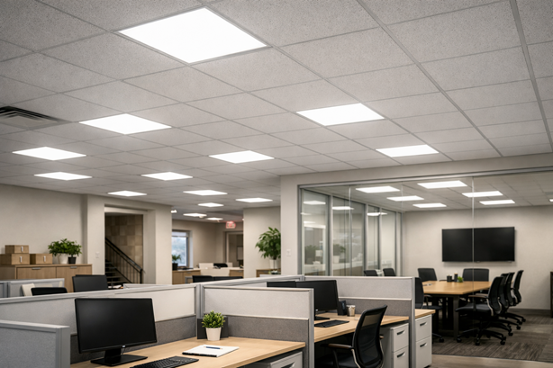 Well-lit commercial office with LED panel lighting